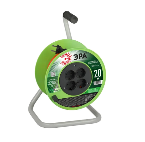 Удлинитель ЭРА RP-4-2x1.0-20m, на пластик. катушке б/з 4 гн 20м ПВС 2х1