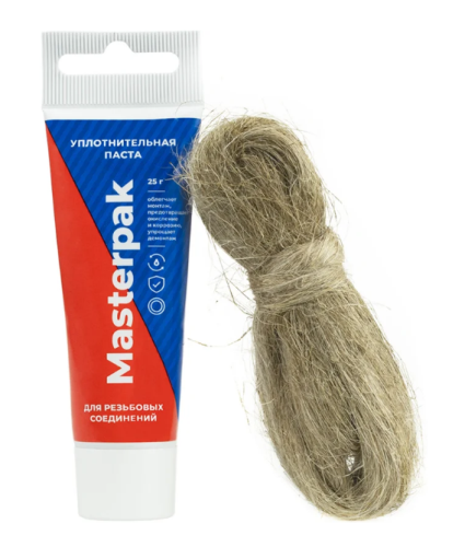 Комплект паста уплотнительная Masterpak, вода, пар, туба, 25 г + лён 7г, MP