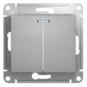 Выключатель GLOSSA 2кл, с подсветкой, 10АХ, механизм, АЛЮМИНИЙ