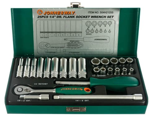 Набор головок Jonnesway торцевых стандартных и глубоких 1/4"DR, 4-13 мм, 25 пр