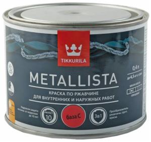 Краска TIKKURILA METALLISTA по ржавчине, глянцевая, база С, 0,4л