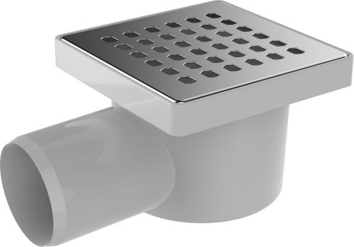 Трап горизонтальный Aquant с решеткой из нержавеющей стали 100х100, выпуск 50мм