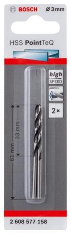 Сверло по металлу спиральное BOSCH  PointTec 3mm, 2шт.