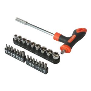 Отвертка Кратон Т-образная с битами и торцевыми головками Complect SSK-04, набор 24 пр.