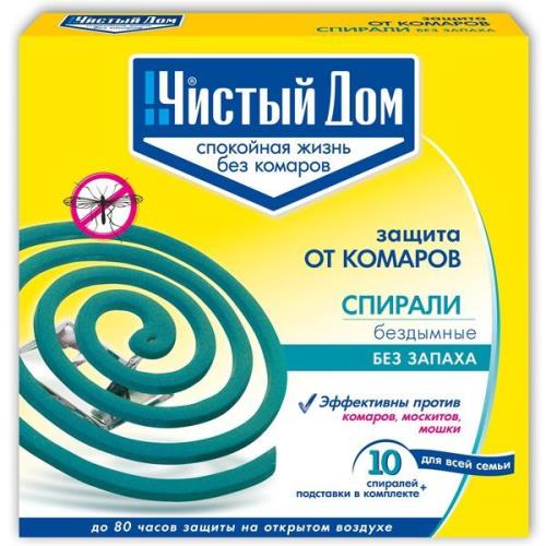 Спирали Чистый Дом от комаров, без запаха (1уп-10шт)