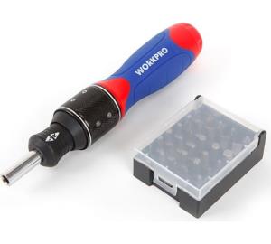 Отвертка WORKPRO с трещоткой и набором бит (32шт), двойной привод
