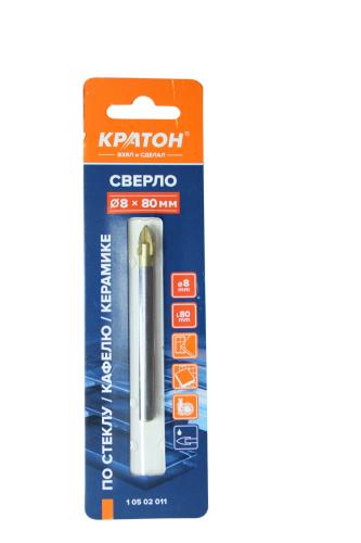 Сверло по стеклу и кафелю Кратон, 4-х резцовый, d8 х 80 мм