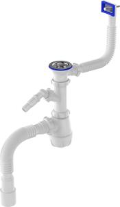 Сифон Aquant для кухни 1 1/2"х40 с метал. решеткой 70мм с прямоугол. переливом с отводом для стиральной машины с гофротрубой 40х40/50