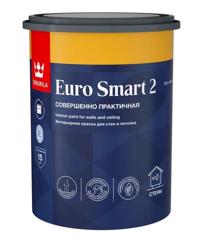 Краска ВД TIKKURILA EURO SMART 2 интерьерная для стен и потолков, база A, глубоко матовая, 2,7л