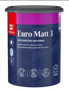 Краска ВД TIKKURILA EURO MATT-3, для стен и потолков, интерьерная, глубокоматовая, база С, 2,7л