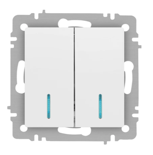 Выключатель ЭРА Intro Accent 6-105-01М, 2 кл, с подсветкой, механизм, белый матовый