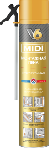 Пена монтажная V6 MIDI бытовая, всесез, 560г