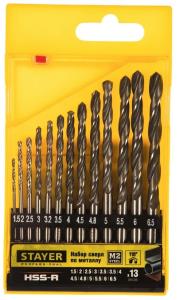Набор сверл по металлу STAYER Professional HSS-R, (1.5-6.5 мм),13шт.