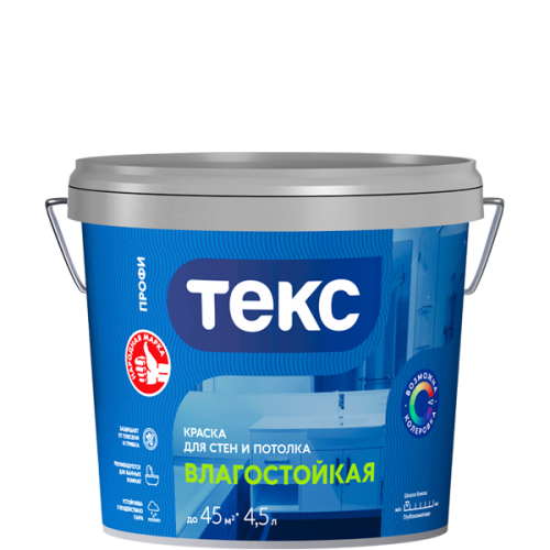Краска ВД ТЕКС Профи, супербел, влагостойк, 4,5л/6,5кг