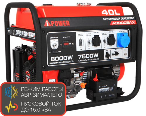 Генератор бензиновый A-iPower A8000EAX, 8кВт, 230В, комплект транспортировочных колес