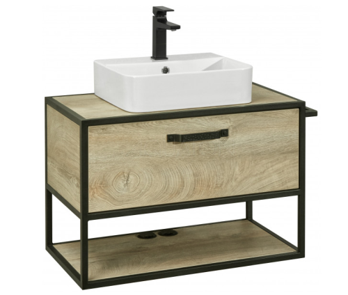 Тумба АКВАТОН ЛОФТ ФАБРИК 65 дуб Эндгрейн + Раковина АКВАТОН Фабиа 650 белая