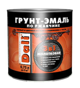 Грунт-эмаль DALI  по ржавчине,молотковая, алкидная,черная  0,75л 