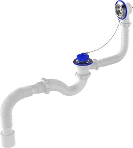 Сифон Aquant для ванны 1 1/2"х40 прямоточный с метал. решеткой с переливом с гофротрубой 40х50