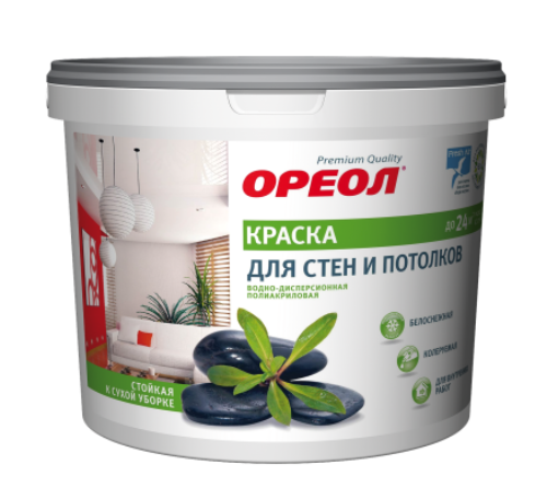 Краска ВД Ореол, белоснеж, для стен и потолков, 13кг