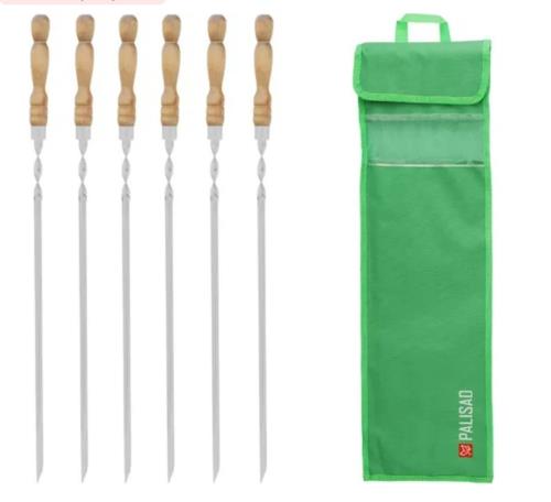Набор угловых шампуров Palisad Camping с деревянной рукояткой 650 мм, в чехле, 6 шт.