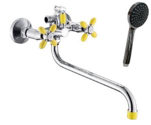 Смеситель АНТЕЙ Радуга 2270712 д/ванны, излив 300мм, с 2-мя рукоятками, с желтым наконечником и ручкой
