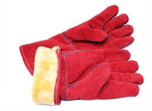 Краги сварщика спилковые, пятипалые, утепленные с иск. мехом, красные RX4006