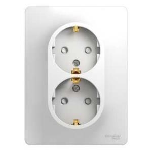 Розетка GLOSSA двойная, с/з, 16А, в сборе, БЕЛЫЙ