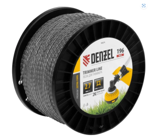 Леска триммерная двухкомпонентная Denzel 2,7х196 м, 1м, витой квадрат (бухта 196 м.)