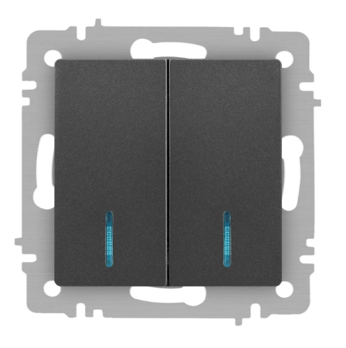 Выключатель ЭРА Intro Accent 6-105-07, 2 кл, с подсветкой, механизм, графит