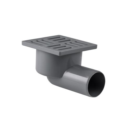 Трап горизонтальный с сухим затвором решетка пластиковая 100/100х50, серый,РТП