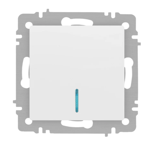 Выключатель ЭРА Intro Accent 6-102-01М, 1 кл. с подсветкой, механизм, белый матовый