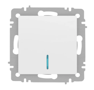 Выключатель ЭРА Intro Accent 6-102-01М, 1 кл. с подсветкой, механизм, белый матовый