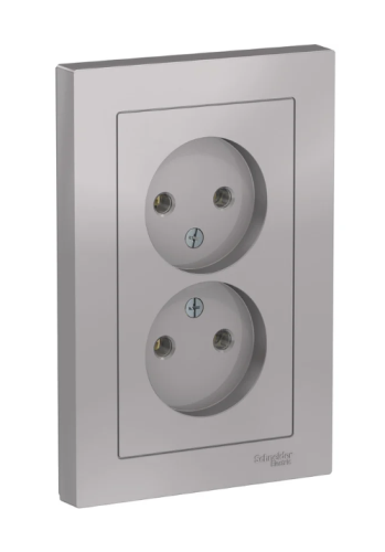 Розетка AtlasDesign двойная, б/з, 16А, в сборе, АЛЮМИНИЙ, SE