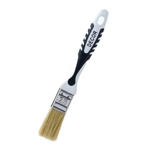 Кисть универсальная плоская DECOR PREMIUM серебристая щетина, 2К ручка "Black White" 25х15мм