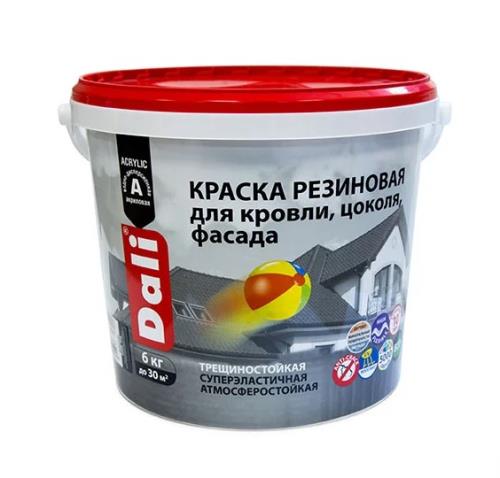 Краска резиновая DALI для кровли цоколя фасада черная 6кг