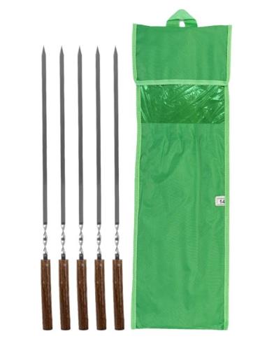 Набор плоских шампуров Palisad Camping с цельной деревянной рукояткой 650 мм, в чехле, 6 шт.