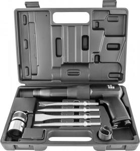 Молоток пневматический Jonnesway JAH-303HK с низкой вибрацией, 2100 уд/мин., патрон H10, c насадками, 8 предметов, кейс