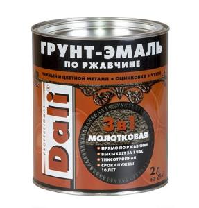 Грунт-эмаль DALI  по ржавчине,молотковая, алкидная,серая 2л 