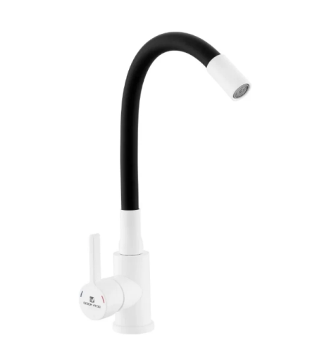 Смеситель GOTA ROCIO Black&White 016093 д/кухни с гибким черно-белым силиконовым изливом, нержав. сталь 