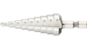 Сверло ступенчатое БАРС по металлу 4-6-8-10-12-14-16-18-20 мм, Р6М5, шестигр. хвостовик