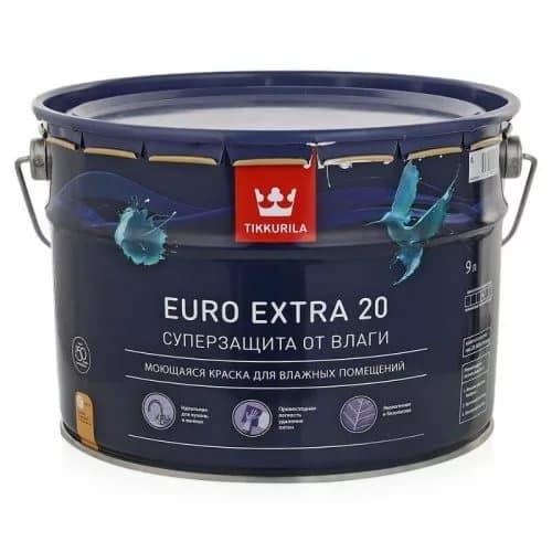 Краска ВД TIKKURILA ЕВРО-20 Extra,моющаяся,для влажных помещений,полуматовая 9л