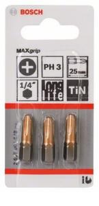 Набор бит BOSCH PH3, TIN, 25мм, 3шт