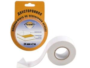 Лента AVIORA двустор, клейкая, вспен основа, белый, 24ммх2м, блистер