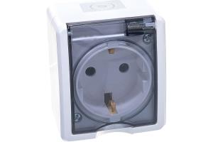 Розетка ЭРА Эксперт 1-ая накладная белая с крышкой, 11-2401-01, 2P+E IP54