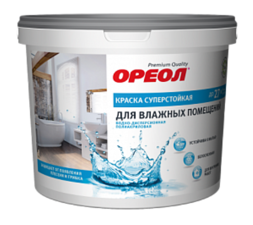 Краска ВД Ореол, белоснеж, для влаж помещ, супер, 3кг