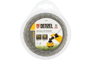 Леска триммерная двухкомпонентная Extra cord DENZEL 2,4х15м, витой квадрат