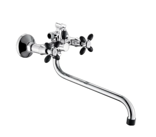 Смеситель АНТЕЙ Радуга 2270716 д/ванны, излив 300мм, с 2-мя рукоятками, с черными наконечником и ручкой