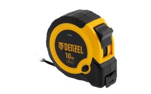 Рулетка Denzel, 10м х 25мм, двухкомп. корпус, кнопка-пауза