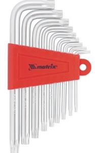 Набор ключей MATRIX, звездочки, Т10-Т50, CrV, пластик держатель, 9шт