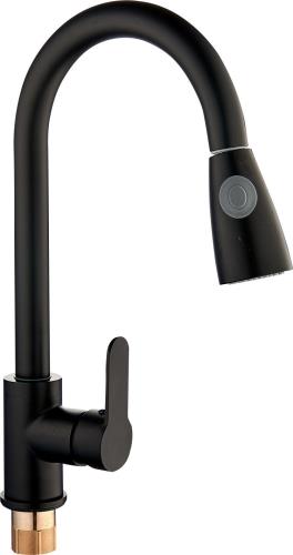 Смеситель для кухни I-TECH, SCORPIO 40, однорычажный, с выдвижной лейкой, чёрный, гайка